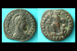 Theodosius I, Æ2, Roman Glory reverse, Thessalonica Mint